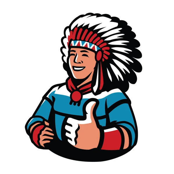 Simbolo Del Capo Indiano Vettore Mascotte Guerriero — Vettoriale Stock