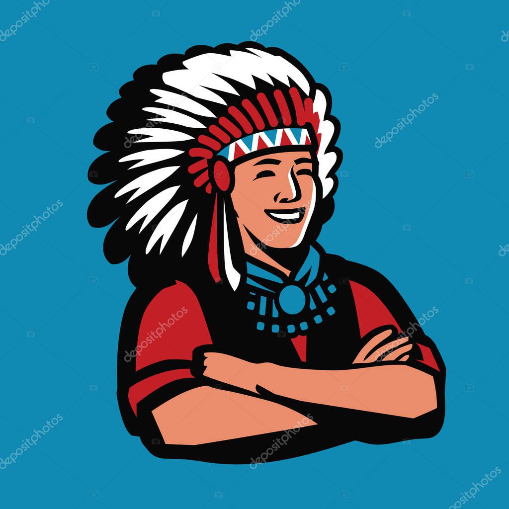 American Indian chief symbol. Warrior mascot cartoon vector