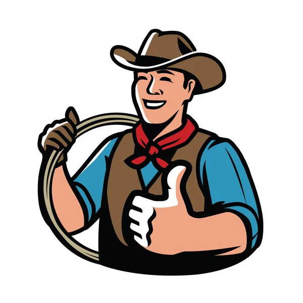 Vaquero Con Símbolo Cuerda Rancho Ilustración Vector Dibujos Animados — Vector de stock