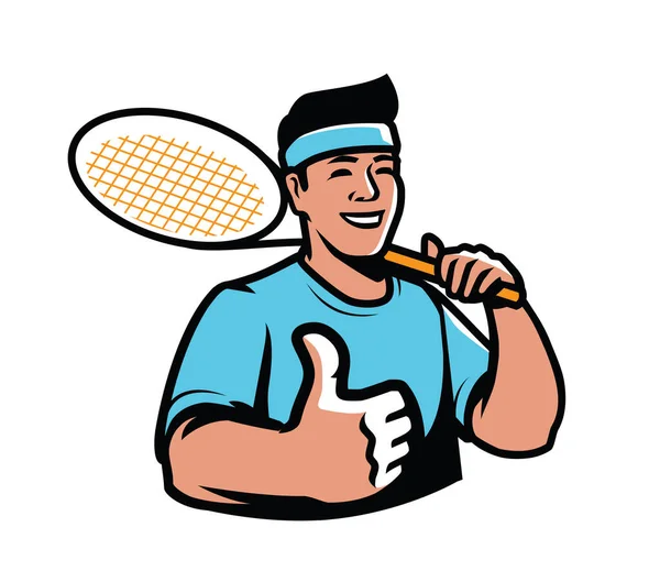 有球拍徽章的网球选手 体育符号向量 — 图库矢量图片