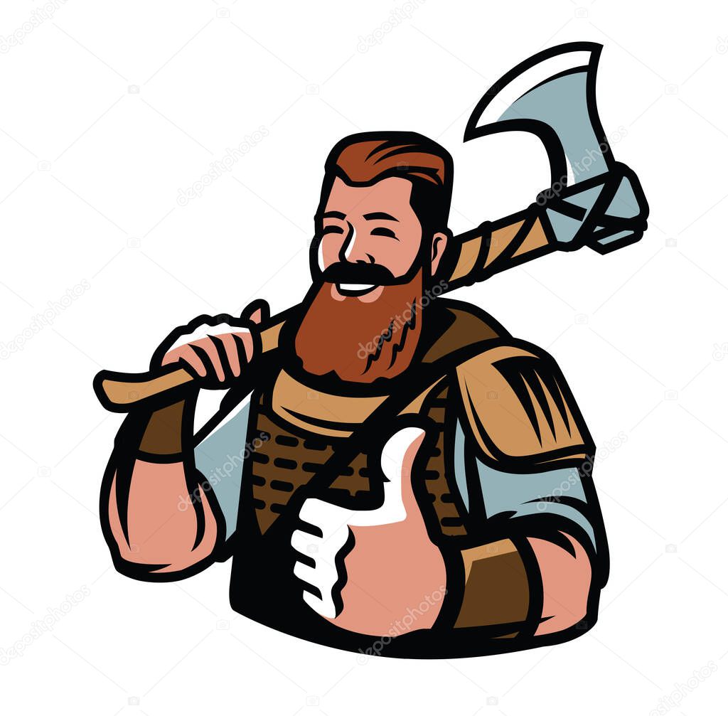 Nordic viking mascot. Warrior, barbarian sport logo vector
