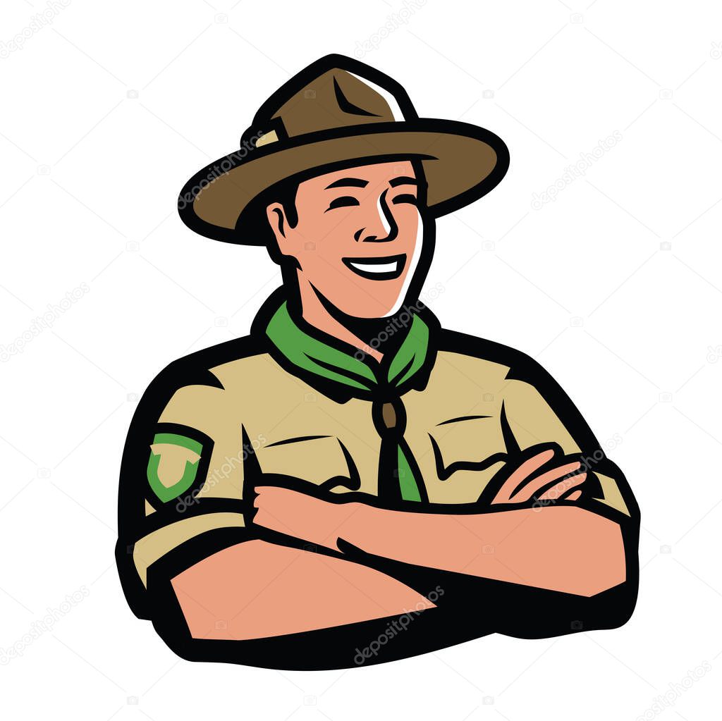 Ranger in uniform. Scout, camping symbol vector