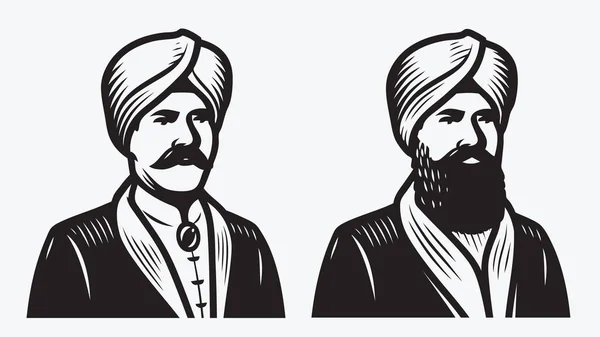 Homme Turban Illustration Vectorielle Isolée Sur Fond Blanc — Image vectorielle