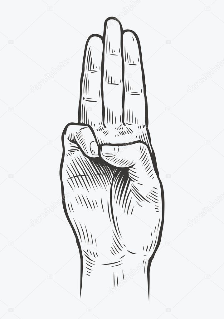Scout symbol hand gesture. Scouting sketch vector