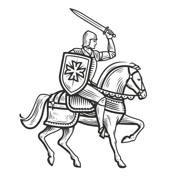 Chevalier Armure Cheval Vecteur Symbole Héraldique Médiéval — Image vectorielle