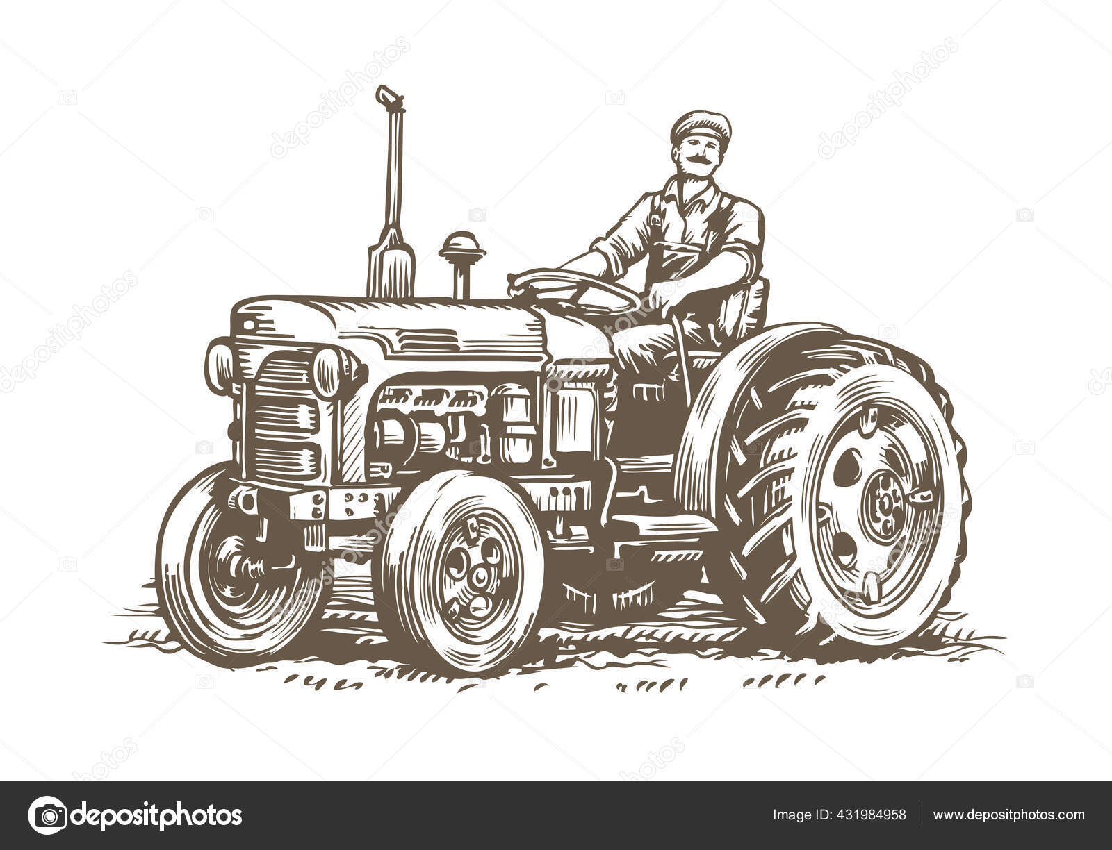 Desenho Retrô Trator Agrícola Máquinas Agrícolas Vetor Vintage imagem  vetorial de sergeypykhonin© 431984958