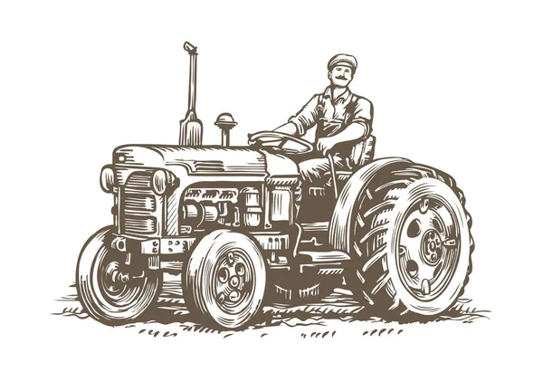 Desenho Retrô Trator Agrícola Máquinas Agrícolas Vetor Vintage — Vetor de Stock