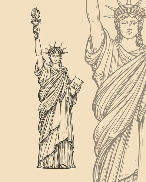 Schizzo Della Statua Della Libertà New York Usa Simbolo Vettore — Vettoriale Stock