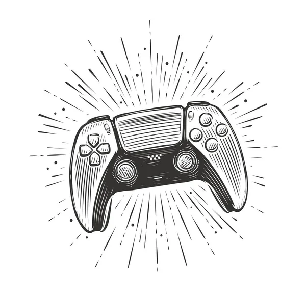 Játékvezérlő Videojáték Dualshock Szkeccs Vektor — Stock Vector