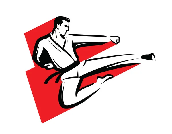 Karate Logo Kriegerischer Und Kämpferischer Kick Symbol Vektor — Stockvektor