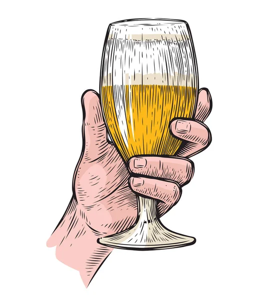 Tieni Mano Bicchiere Birra Vettore Bevande Alcoliche — Vettoriale Stock