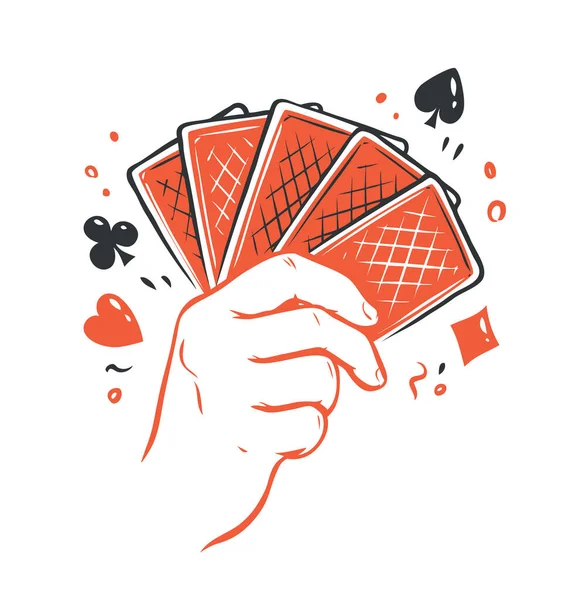 Pókerkártyák Kézben Egyenes Flöss Kaszinó Szimbólum — Stock Vector