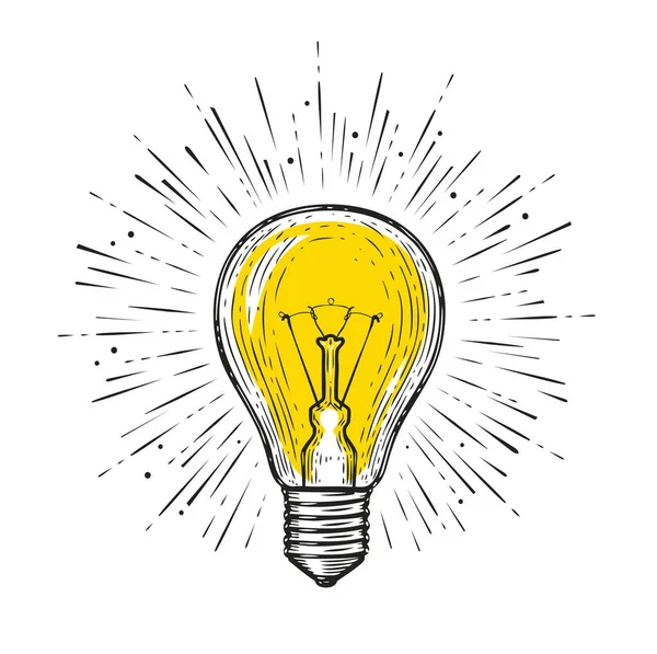 電球が光る 電動ランプシンボルのスケッチ — ストックベクタ