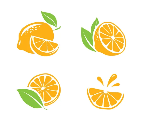 Zitrone Isoliert Auf Weißem Hintergrund Obst Symbole Setzen Vektor — Stockvektor