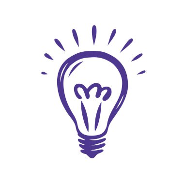 Karalama el çizilmiş parlak ampul beyaz arka planda izole