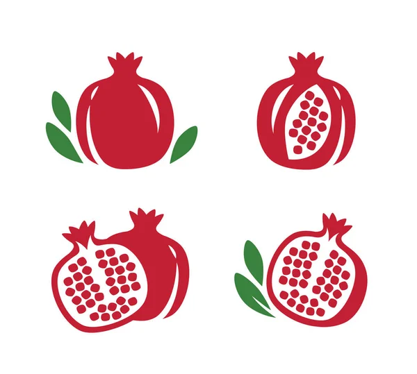 Whole Cut Pomegranate Icon Set Fruit Vector — Stock Vector