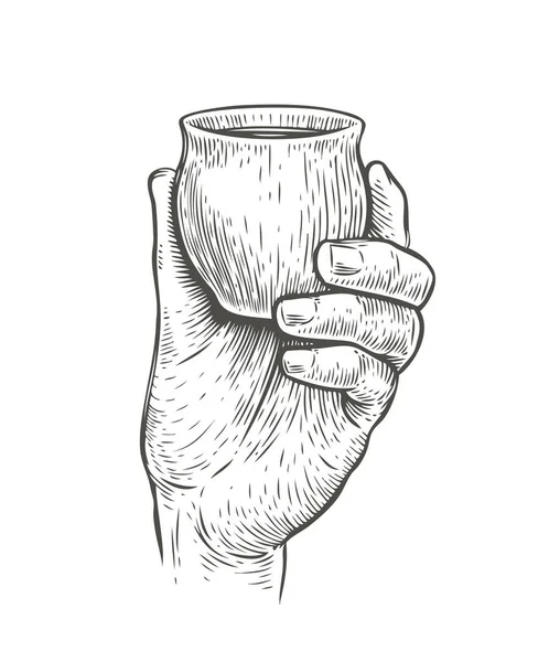 Κύπελλο Στο Χέρι Σκίτσο Ποτό Vintage Διάνυσμα — Διανυσματικό Αρχείο
