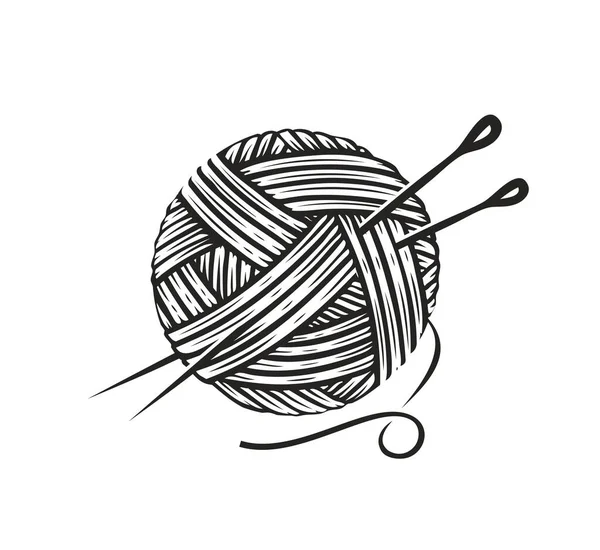 Skein Wool Yarn Needles Knitting Needlework Symbol Vector Illustration — Stock Vector