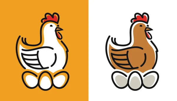 Hen Incubates Eggs Symbol Chicken Logo Vector Illustration — Stock Vector