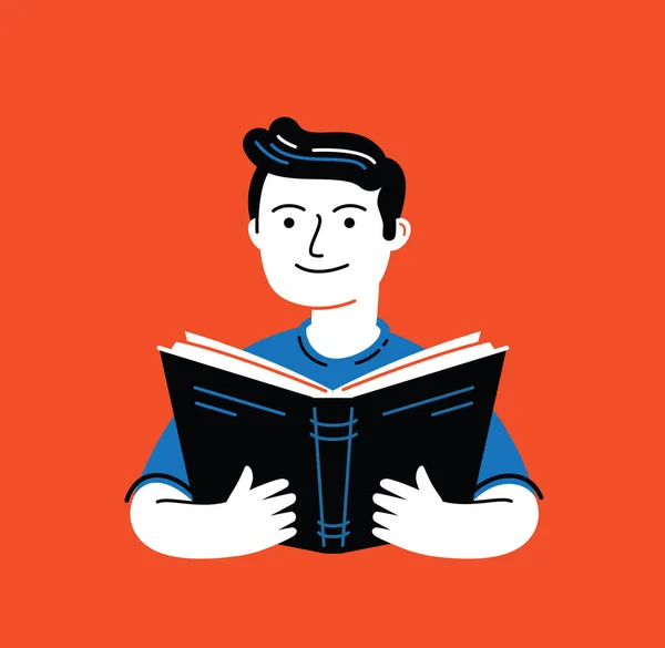Άνθρωπος Διαβάζει Βιβλίο Επίπεδη Στυλ Κινουμένων Σχεδίων Εκπαίδευση Σχολικό Σύμβολο — Διανυσματικό Αρχείο