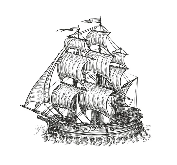 Vintage Wooden Ship Sails Navigation Sketch Vector — Stock Vector