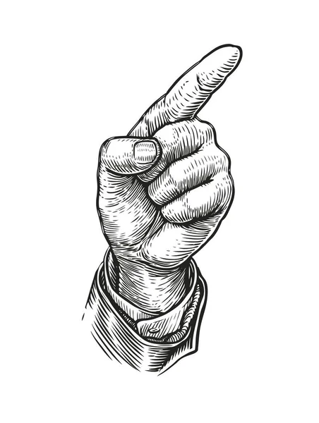 Hand Pointing Finger Sketch Vintage Vector — Stock Vector