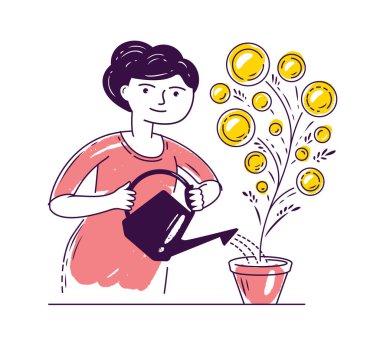 Altın sikkeli para ağacı. İş konsepti vektörü