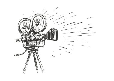 Vintage oymacılık tarzında Retro film kamerası. Ekran sürümü, taslak görüntüleme