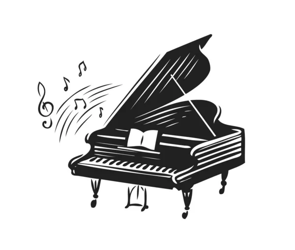 Hand Drawn Grand Piano Sketch Style Music Symbol Vector — Stock Vector