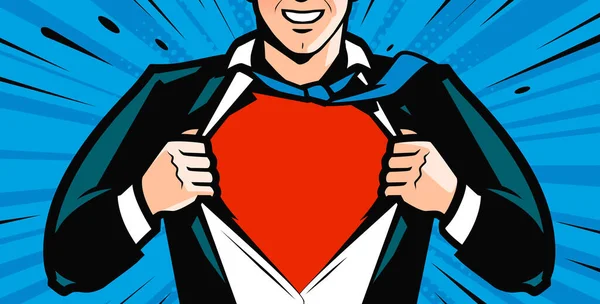Superheld Zerreißt Hemd Pop Art Stil — Stockvektor