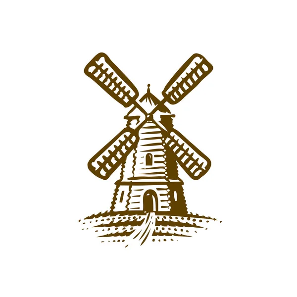 Windmolen Logo Bak Embleem Symbool — Stockvector