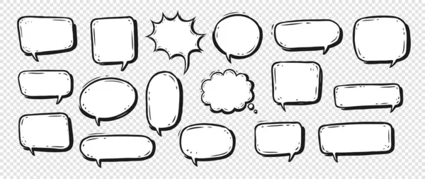 Conjunto Burbujas Conversación Dibujadas Mano Pensar Palabras Diálogo Mensaje — Vector de stock