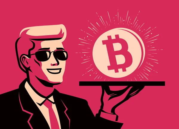 Bitcoin Cryptogeld Financiën Investeringsconcept Blockchain Vector — Stockvector