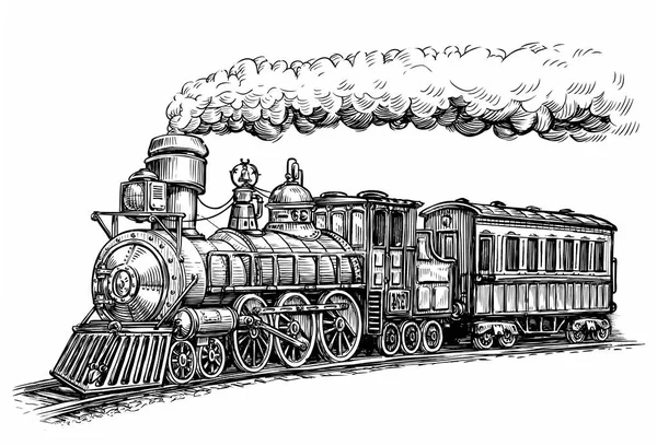 Desenho Transporte Locomotivas Vapor Desenho Mão Ilustração Vintage — Fotografia de Stock