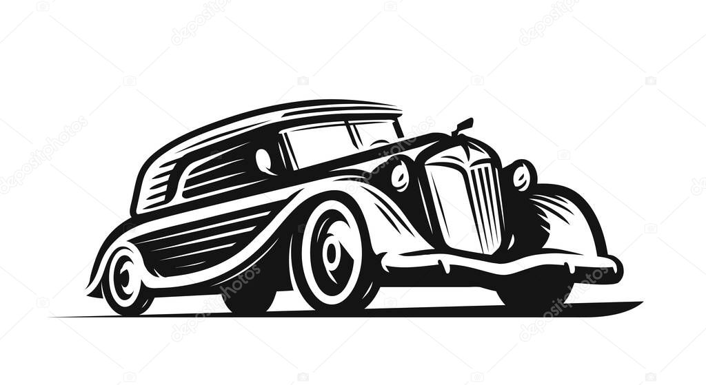 Retro car logo. Vintage vehicle, transport symbol. Automotive concept vector