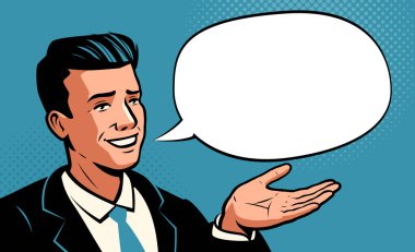 İşadamı karlı bir teklif bildirdi. İş konsepti pop sanat retro