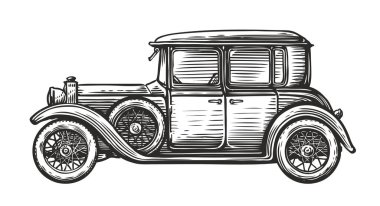 Retro araba. Eskiz tarzında klasik bir araç