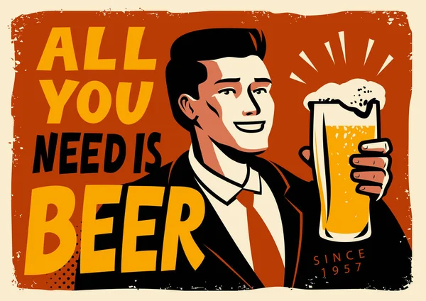 Cartel Cerveza Retro Signo Vintage Anunciando Cerveza Fría Vector Concepto — Archivo Imágenes Vectoriales
