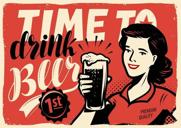 Retro Bierposter Vintage Reclamebord Bier Pub Vector — Stockvector