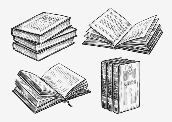 Boeken Schetsen Onderwijs Concept Vintage Vector Illustratie — Stockvector