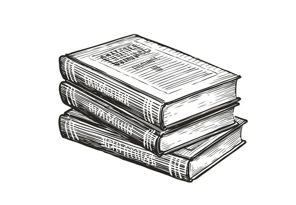 Una Pila Libros Literatura Concepto Educativo Estilo Vintage Vector Dibujado — Vector de stock