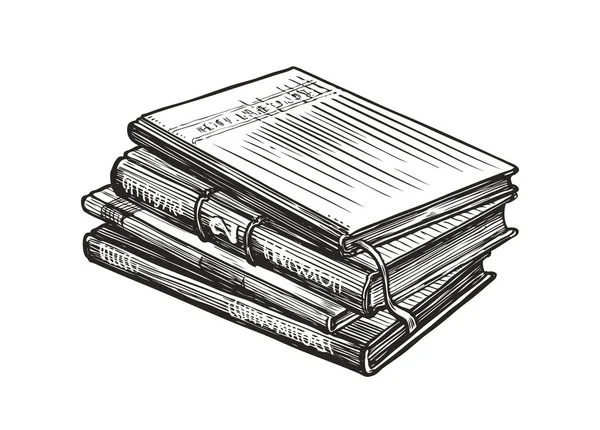 Une Pile Livres Isolés Sur Blanc Croquis Vectoriel Dessiné Main — Image vectorielle