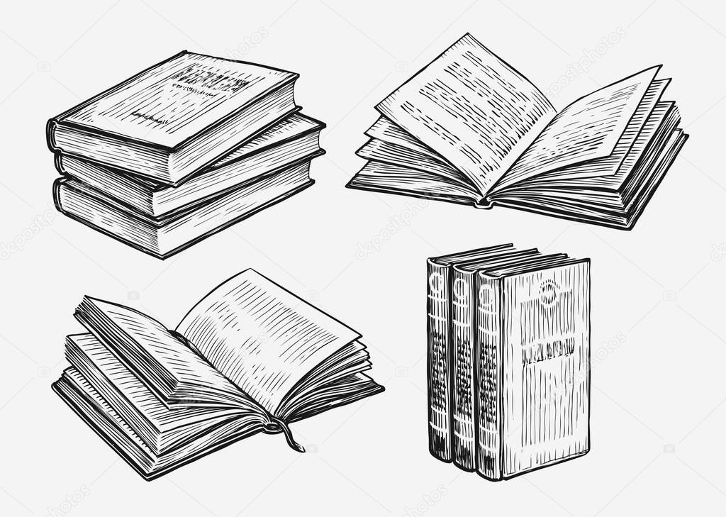 Books sketch. Education concept vintage vector illustration
