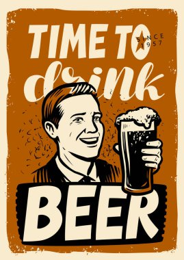Retro bira posteri. Bar için klasik reklam. İçki vektörünü kavra