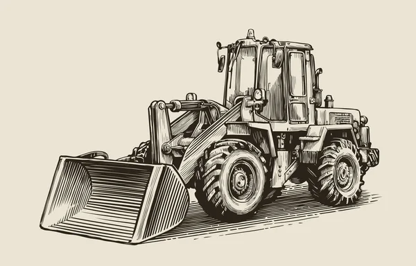 Desenho Máquina Construção Desenho Mão Tractor Escavadeira Vetor Ilustração — Vetor de Stock