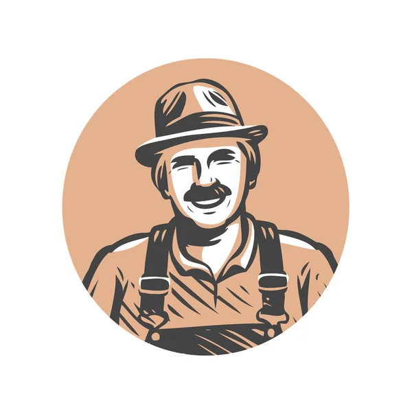 Retrato Agricultor Logotipo Produtos Orgânicos Agricultura Ilustração Vetor Símbolo Fazenda — Vetor de Stock