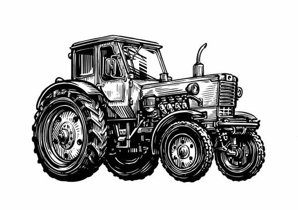 Farm Tractor Sketch Agricultural Industry Farming Concept Vintage Illustration — Stock Photo, Image