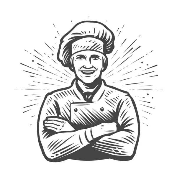 有帽徽的厨师食物概念 — 图库矢量图片