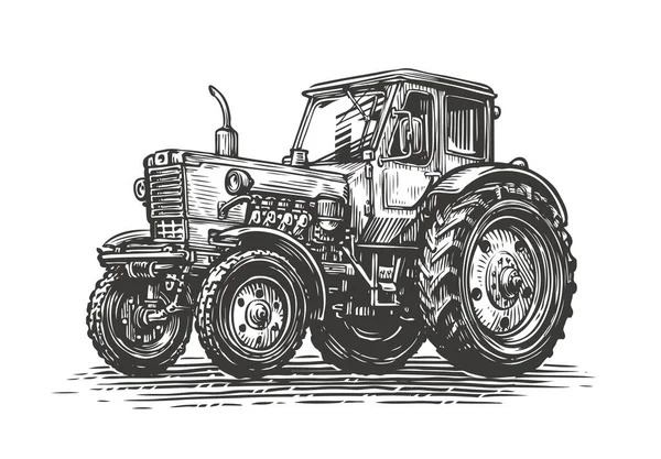 Farm Tractor Sketch Agricultural Industry Farming Concept Vintage Vector — Vettoriale Stock