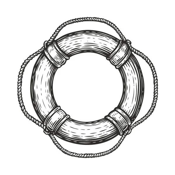 Bouée Sauvetage Forme Croquis Isolée Sur Fond Blanc Voile Voyage — Image vectorielle